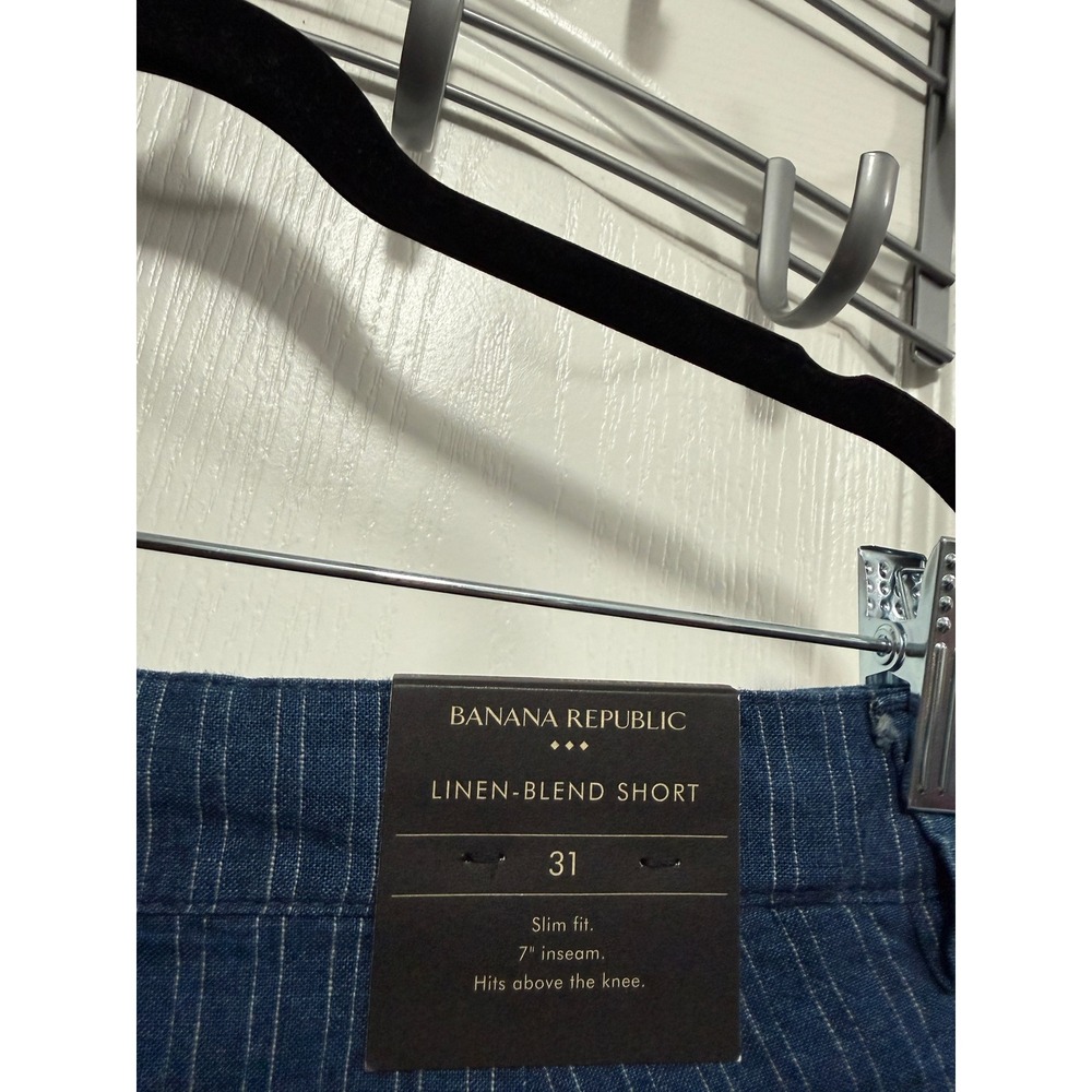 Banana Republic Blue Pinstripe Linen Blend Slim Fit Shorts 7" Inseam Mens 31 NEW - Picture 8 of 16